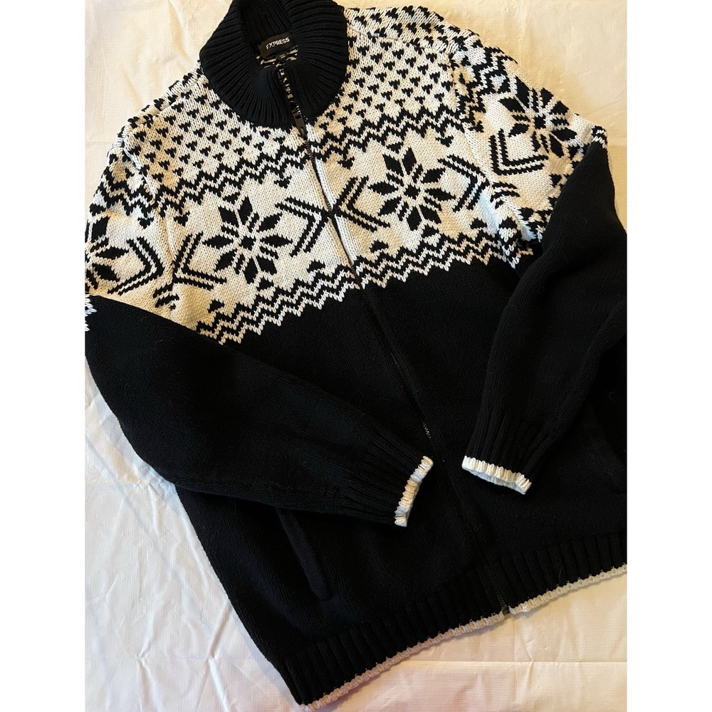 Women's Express Knit XXL Zip Up Cardigan Sweater Ski Chalet - Holiday- Cozy